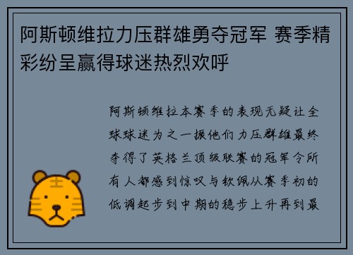 阿斯顿维拉力压群雄勇夺冠军 赛季精彩纷呈赢得球迷热烈欢呼